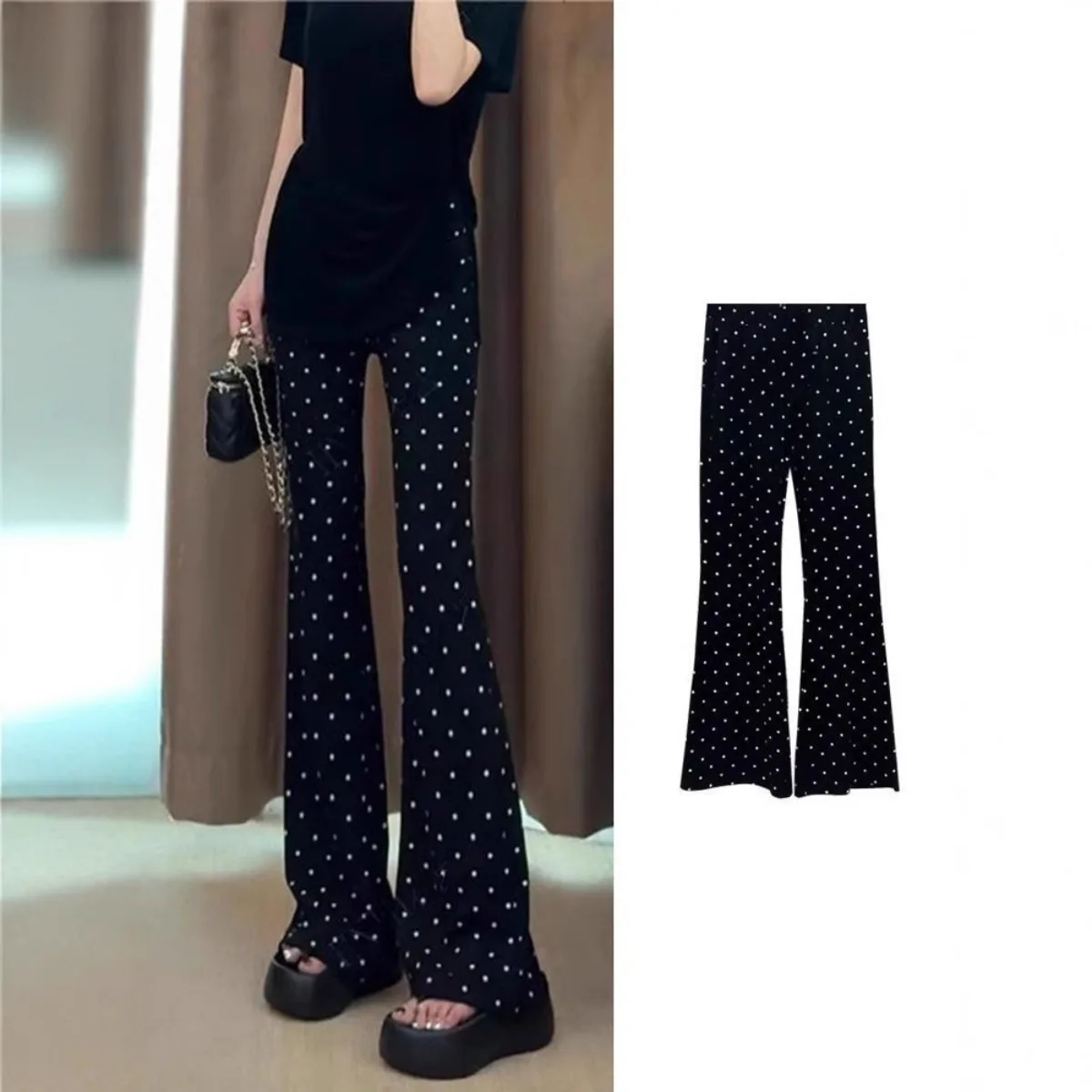 Casual Thin Style Women Black Polka Dots High Waist Fashion Wide Leg Pants 2025 Summer Vintage Solid Color Female Pants
Casual Thin Style Women Black Polka Dots High Waist Fashion Wide Leg Pants 2025 Summer Vintage Solid Color Female Pants