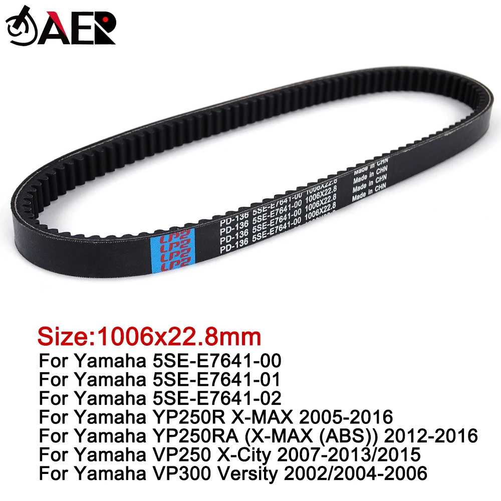 5SE-E7641-00 1006x22.8 Drive Belt for Yamaha YP250R YP250RA X-MAX Xmax VP250 X-City VP300 Versity 5SE-E7641-01 5SE-E7641-02
5SE-E7641-00 1006x22.8 Drive Belt for Yamaha YP250R YP250RA X-MAX Xmax VP250 X-City VP300 Versity 5SE-E7641-01 5SE-E7641-02