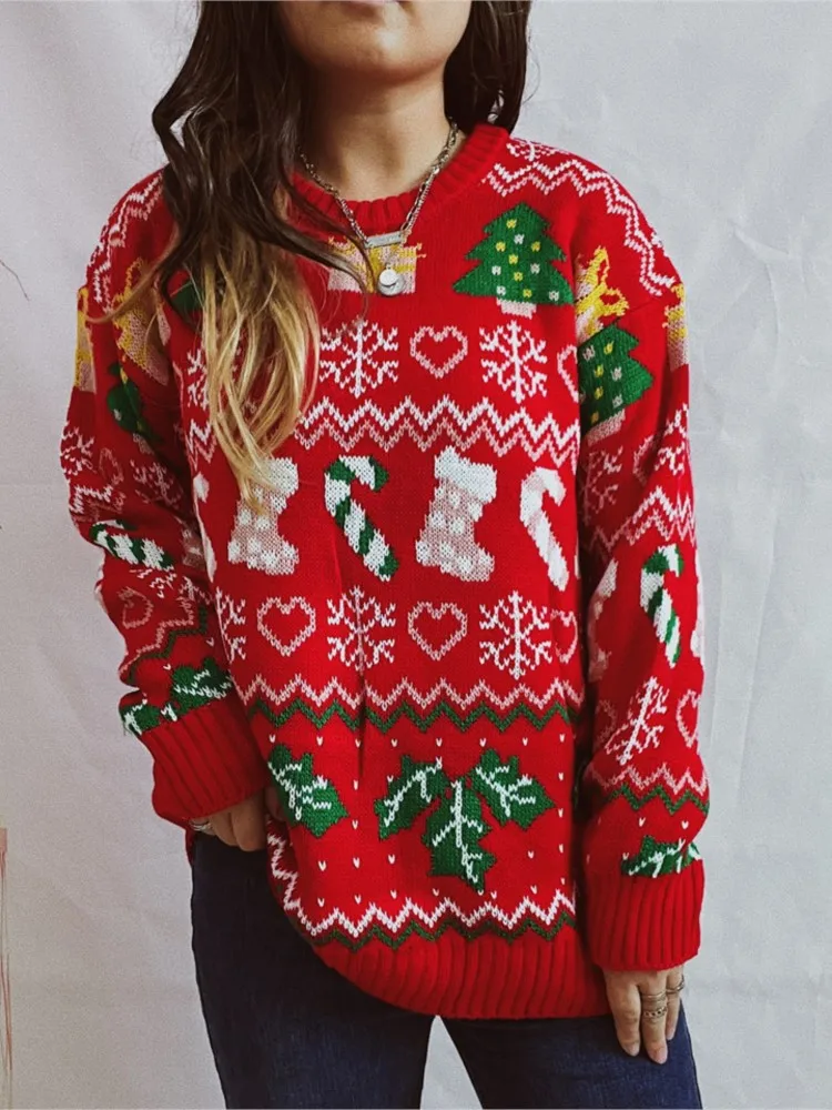 Winter Clothes Woman Pulls Femmes Christmas Sweater Snowflake Sweater Loose Round Neck Long Sleeve Sweater Women Color Colorful
Winter Clothes Woman Pulls Femmes Christmas Sweater Snowflake Sweater Loose Round Neck Long Sleeve Sweater Women Color Colorful