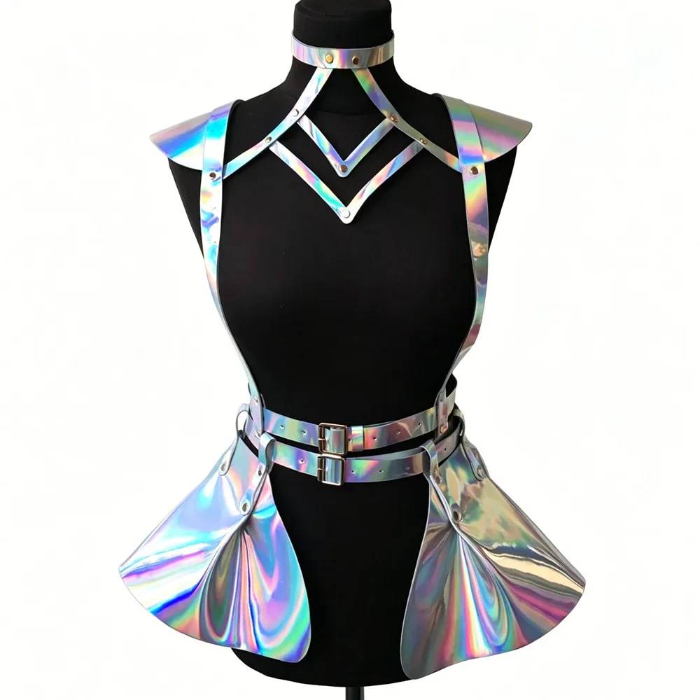 Silver Gold Harness Skirt Set with PU Leather Shoulder Straps Tops Rave Outfit Women Music Festival Halloween Carnival Costume
Silver Gold Harness Skirt Set with PU Leather Shoulder Straps Tops Rave Outfit Women Music Festival Halloween Carnival Costume