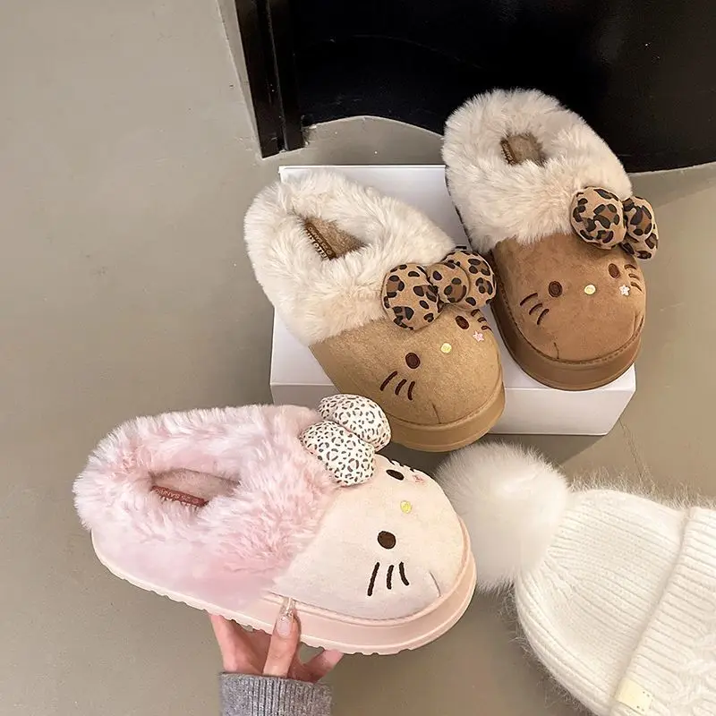 Y2K милые меховые тапочки «Hello Kitty», женские плюшевые осенне-зимние домашние хлопковые тапочки из ЭВА, домашняя домашняя обувь с героями мультфильмов, праздничный подарок