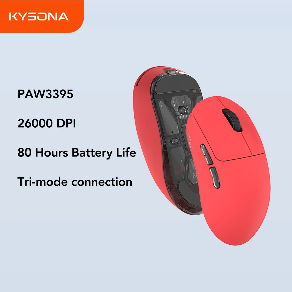 Kysona Aztec Red PAW3395 Wireless Gaming Mouse 55g Ultra-Light 26000DPI 6 Buttons 90 Million Optical Computer Mice For Laptop PC
Kysona Aztec Red PAW3395 Wireless Gaming Mouse 55g Ultra-Light 26000DPI 6 Buttons 90 Million Optical Computer Mice For Laptop PC