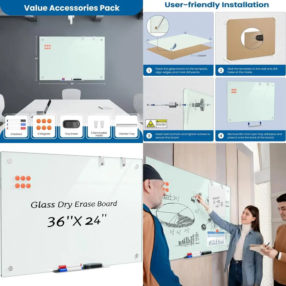 Настенная доска из закаленного стекла 36 x 24, с металлической подложкой, магнитная и безрамная для дома, офиса, школьного использования
Настенная доска из закаленного стекла 36 x 24, с металлической подложкой, магнитная и безрамная для дома, офиса, школьного использования