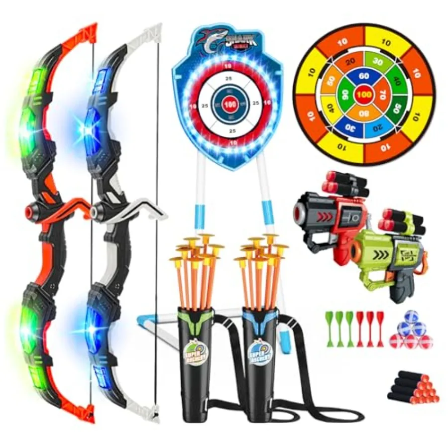 Indoor/Outdoor Bow and Arrow Toy Set with LED Light, Plastic, Blue/Red, 4-in-1 Archery Dart Game with 20 Suction Cup Arrows, Gl
Indoor/Outdoor Bow and Arrow Toy Set with LED Light, Plastic, Blue/Red, 4-in-1 Archery Dart Game with 20 Suction Cup Arrows, Gl