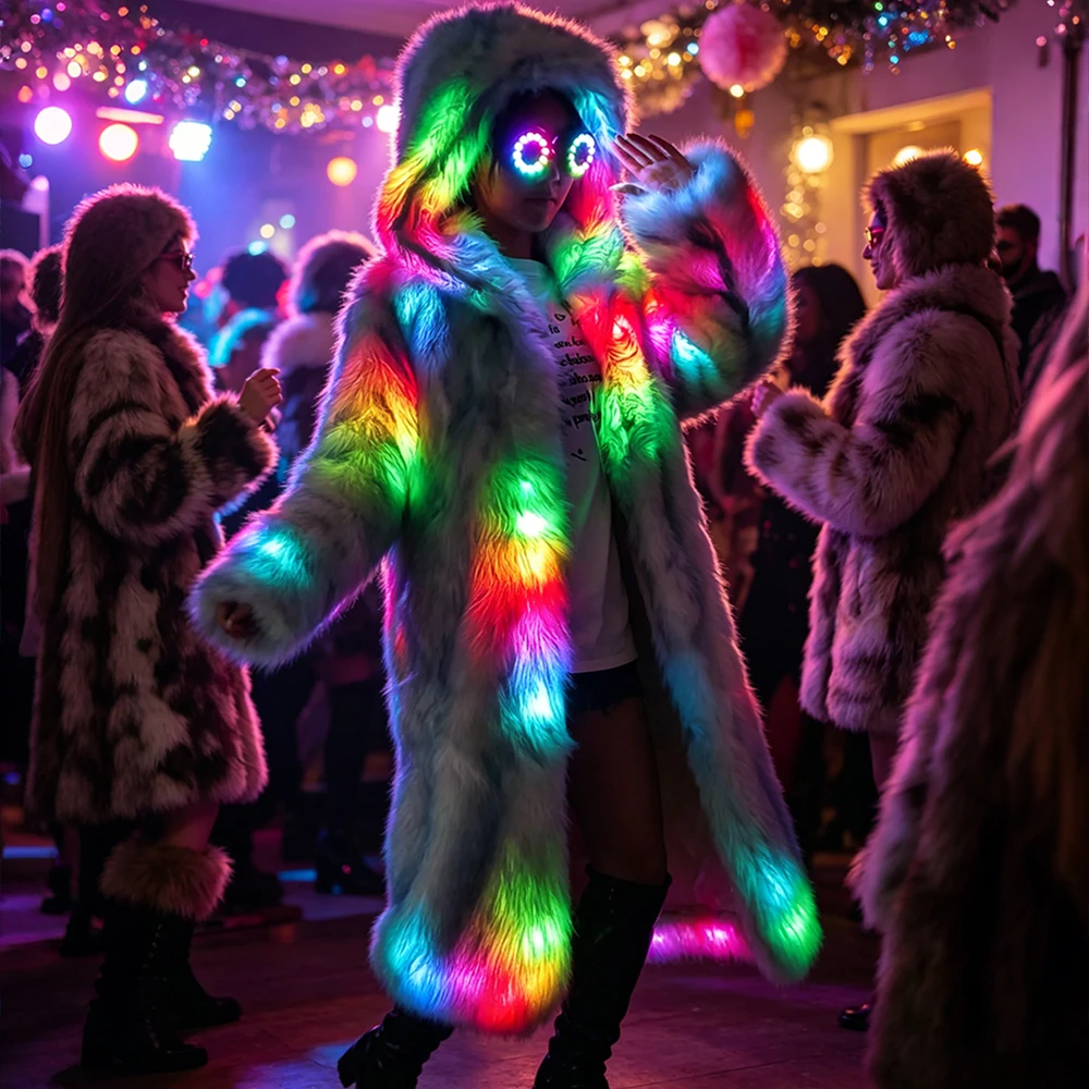 Women's LED Warm Green Pink Purple Fur Coat with Blue And White Highlights Party Nightclub Luxury Light-Up Coat Remote Control
Women's LED Warm Green Pink Purple Fur Coat with Blue And White Highlights Party Nightclub Luxury Light-Up Coat Remote Control