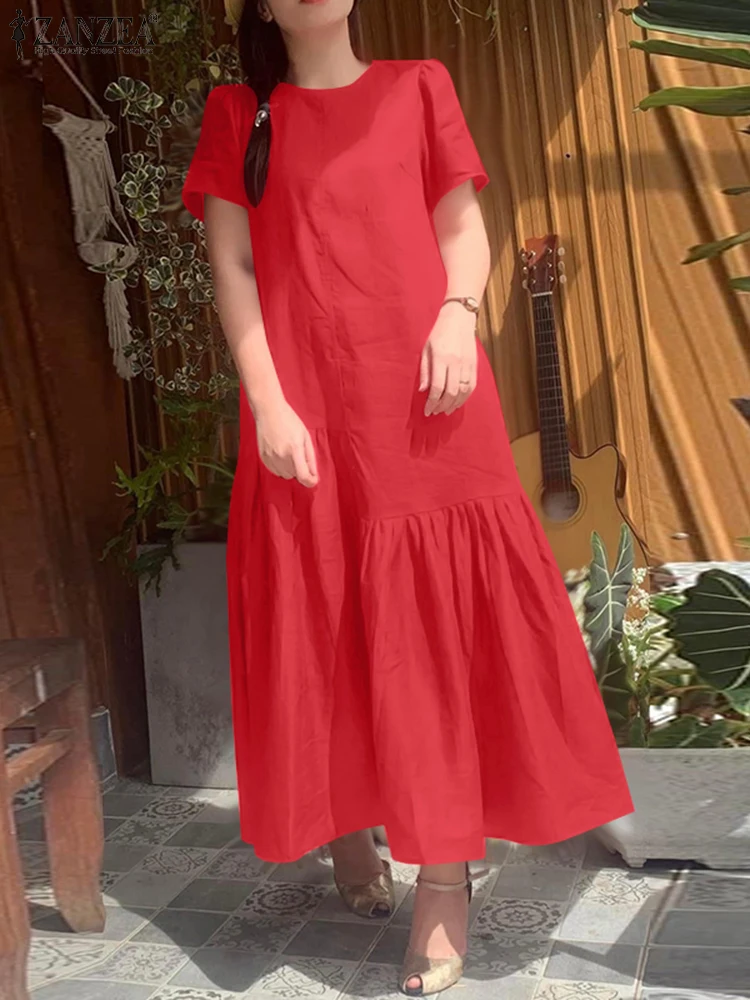 Summer Women Short Sleeve Holiday Dress 2025 ZANZEA Elegant Ruffles Work Dresses Kaftan Fashion O Neck Beach Sundress Robe Femme
Summer Women Short Sleeve Holiday Dress 2025 ZANZEA Elegant Ruffles Work Dresses Kaftan Fashion O Neck Beach Sundress Robe Femme