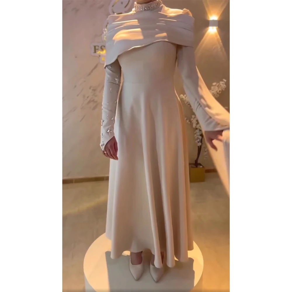 Elegant Muslim Evening Dress High Neck Long Sleeves Ankle Length Prom Gown Fashion Crystal Pleat A Line Party Dress Customized
Elegant Muslim Evening Dress High Neck Long Sleeves Ankle Length Prom Gown Fashion Crystal Pleat A Line Party Dress Customized