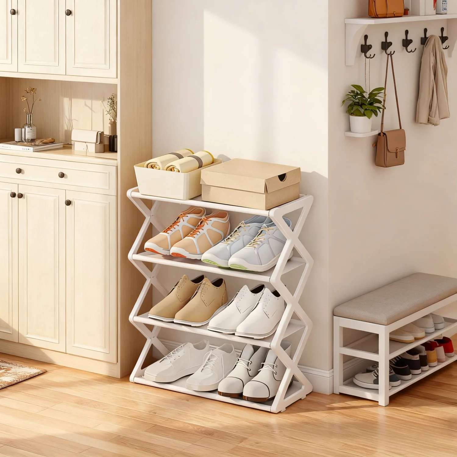 4 Layer X-Type Multi Layered and Space Saving Shoe Rack Simple Home Assembly Shoe Rack Suitable for Porch Living Room Apartment
4 Layer X-Type Multi Layered and Space Saving Shoe Rack Simple Home Assembly Shoe Rack Suitable for Porch Living Room Apartment