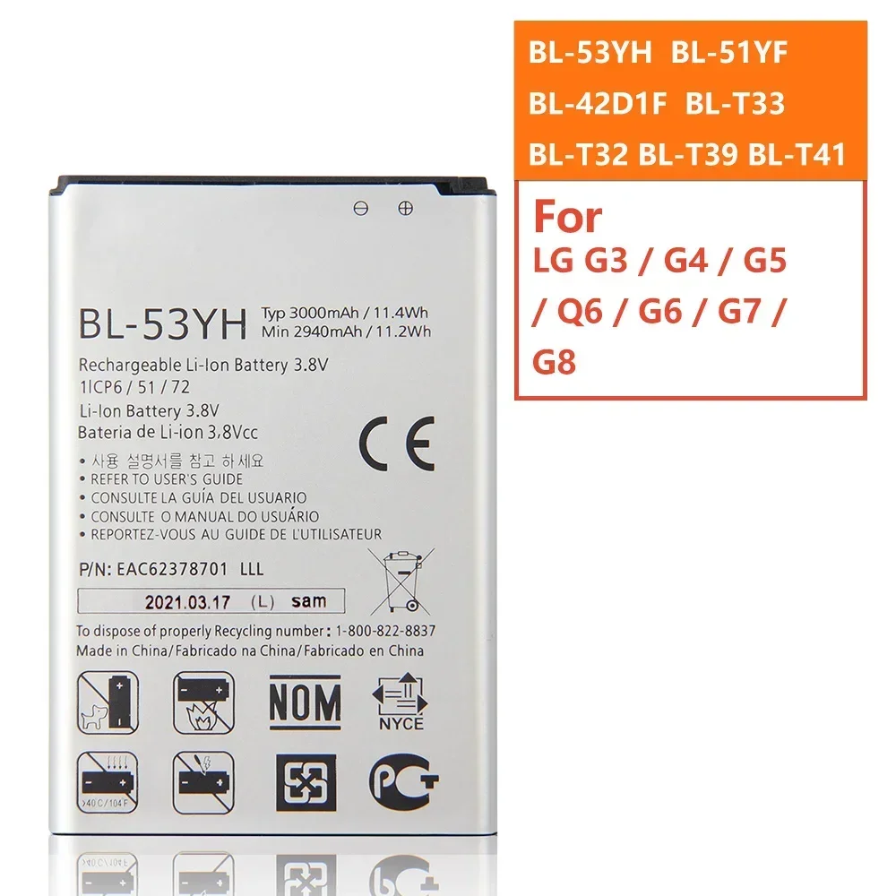 2024 Phone Battery For LG G3 G4 G5 G6 G6Mini G7 G8 G820V G820N Q7+ LMQ610 H873 LS993 G600V Q6 M700N H868 LS992 F500K D850 D830
2024 Phone Battery For LG G3 G4 G5 G6 G6Mini G7 G8 G820V G820N Q7+ LMQ610 H873 LS993 G600V Q6 M700N H868 LS992 F500K D850 D830