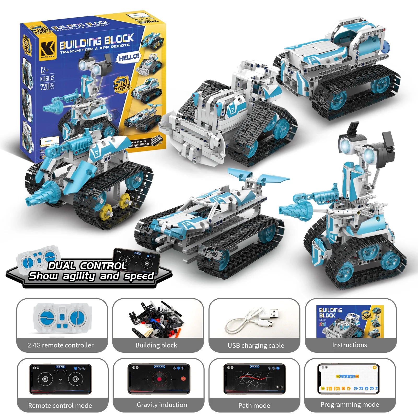 MOC 720PCS 5 in 1 Creative Electric RC Robot Car Model Off-road Vehicle Building Blocks Children's Puzzle Toys Birthday Gift
MOC 720PCS 5 in 1 Creative Electric RC Robot Car Model Off-road Vehicle Building Blocks Children's Puzzle Toys Birthday Gift