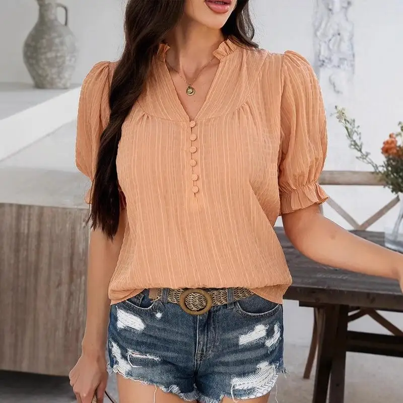 Women's Hollow out Short Sleeve Shirt Bubble Sleeve Polyester Pure Color Winter Fashion Casual Top European Style A-5888
Women's Hollow out Short Sleeve Shirt Bubble Sleeve Polyester Pure Color Winter Fashion Casual Top European Style A-5888