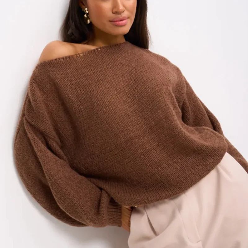 Sweater Women's 2026 One-word Neck Pullover Knitted Sweater Loose Long-sleeved Solid Color Bottoming Shirt Women
Sweater Women's 2026 One-word Neck Pullover Knitted Sweater Loose Long-sleeved Solid Color Bottoming Shirt Women