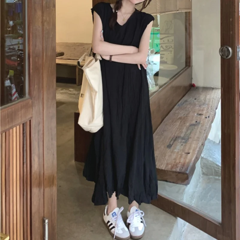 Summer Korean style loose splice dress short sleeve cover slimming round neck racing waist fitted black sckers T
Summer Korean style loose splice dress short sleeve cover slimming round neck racing waist fitted black sckers T