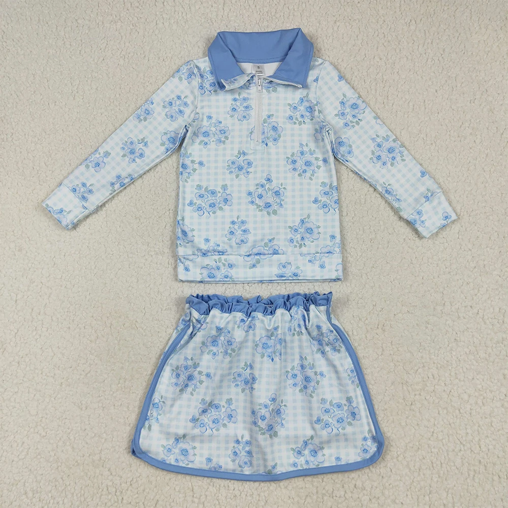 Baby Girls Long Sleeves Blue Floral Plaid Zipper Top Skorts Set Lightweight Breathable Yoga Clothes for Kids
Baby Girls Long Sleeves Blue Floral Plaid Zipper Top Skorts Set Lightweight Breathable Yoga Clothes for Kids