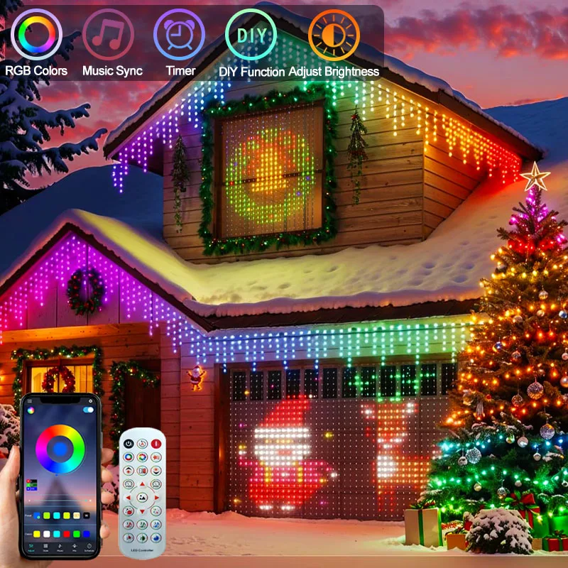 400LED Smart Christmas Curtain Light with APP & Remote Control RGB Dimmable DIY Pattern for Holiday Party Halloween Decoration
400LED Smart Christmas Curtain Light with APP & Remote Control RGB Dimmable DIY Pattern for Holiday Party Halloween Decoration