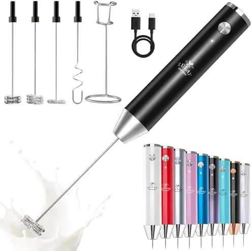 Zulay Rechargeable Milk Frother Handheld – 2-Speed, 2000mAh, 4 Whisks – Froth Latte, Cappuccino, Matcha – Black
Zulay Rechargeable Milk Frother Handheld – 2-Speed, 2000mAh, 4 Whisks – Froth Latte, Cappuccino, Matcha – Black