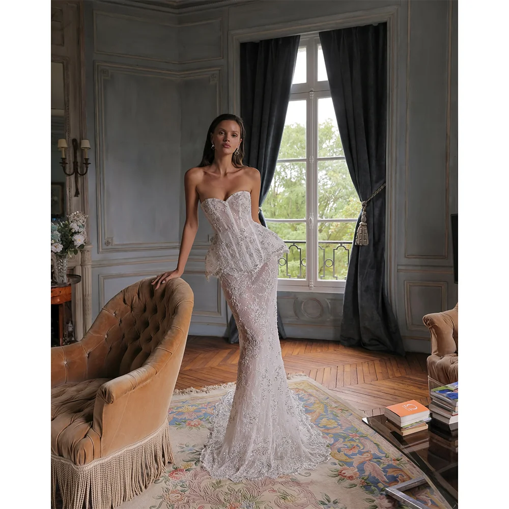 Sexy Wedding Dresses Customized Sweetheart Sleeveless 2025 Lace Applique Mermaid Court Train Bridal Gowns Summer Bridal Dress
Sexy Wedding Dresses Customized Sweetheart Sleeveless 2025 Lace Applique Mermaid Court Train Bridal Gowns Summer Bridal Dress