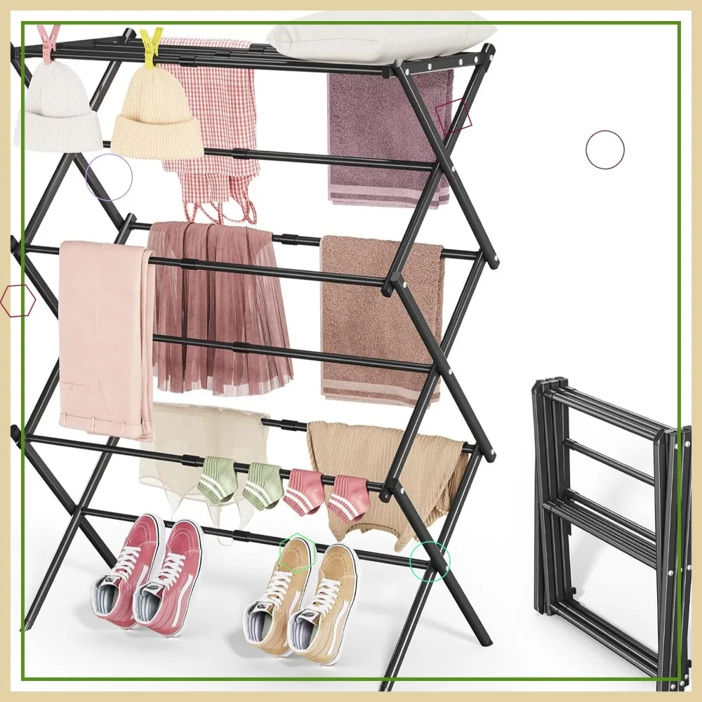 3-х уровневая расширяемая металлическая сушилка для одежды, складная вешалка для полотенец для использования в помещении и на открытом воздухе, черная
3-х уровневая расширяемая металлическая сушилка для одежды, складная вешалка для полотенец для использования в помещении и на открытом воздухе, черная