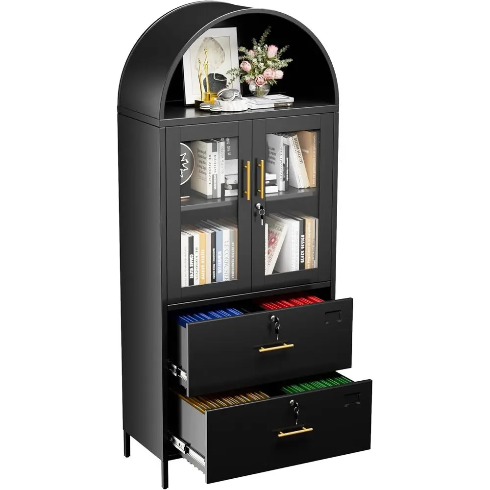73-Inch Tall Metal Arched Cabinet, Black Glass Door Bookcase with Lock, Suitable for Living Room or Office, Assembly Required
73-Inch Tall Metal Arched Cabinet, Black Glass Door Bookcase with Lock, Suitable for Living Room or Office, Assembly Required