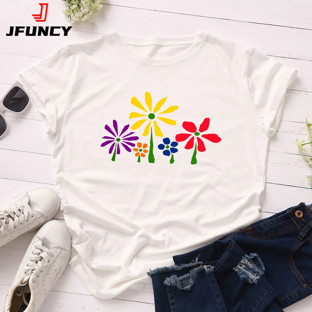 JFUNCY женская футболка с цветочным принтом, 100% хлопковые топы, летняя женская футболка, свободные базовые футболки, женская уличная футболка
JFUNCY женская футболка с цветочным принтом, 100% хлопковые топы, летняя женская футболка, свободные базовые футболки, женская уличная футболка
