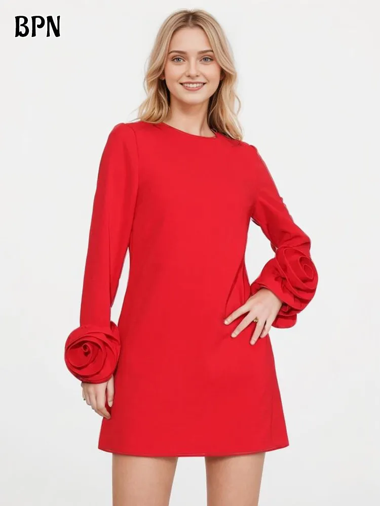 BPN Temperament Patchwork Appliques Dresses For Women Round Neck Long Sleeve High Waist Solid Fashion Dress Female Clothing New
BPN Temperament Patchwork Appliques Dresses For Women Round Neck Long Sleeve High Waist Solid Fashion Dress Female Clothing New