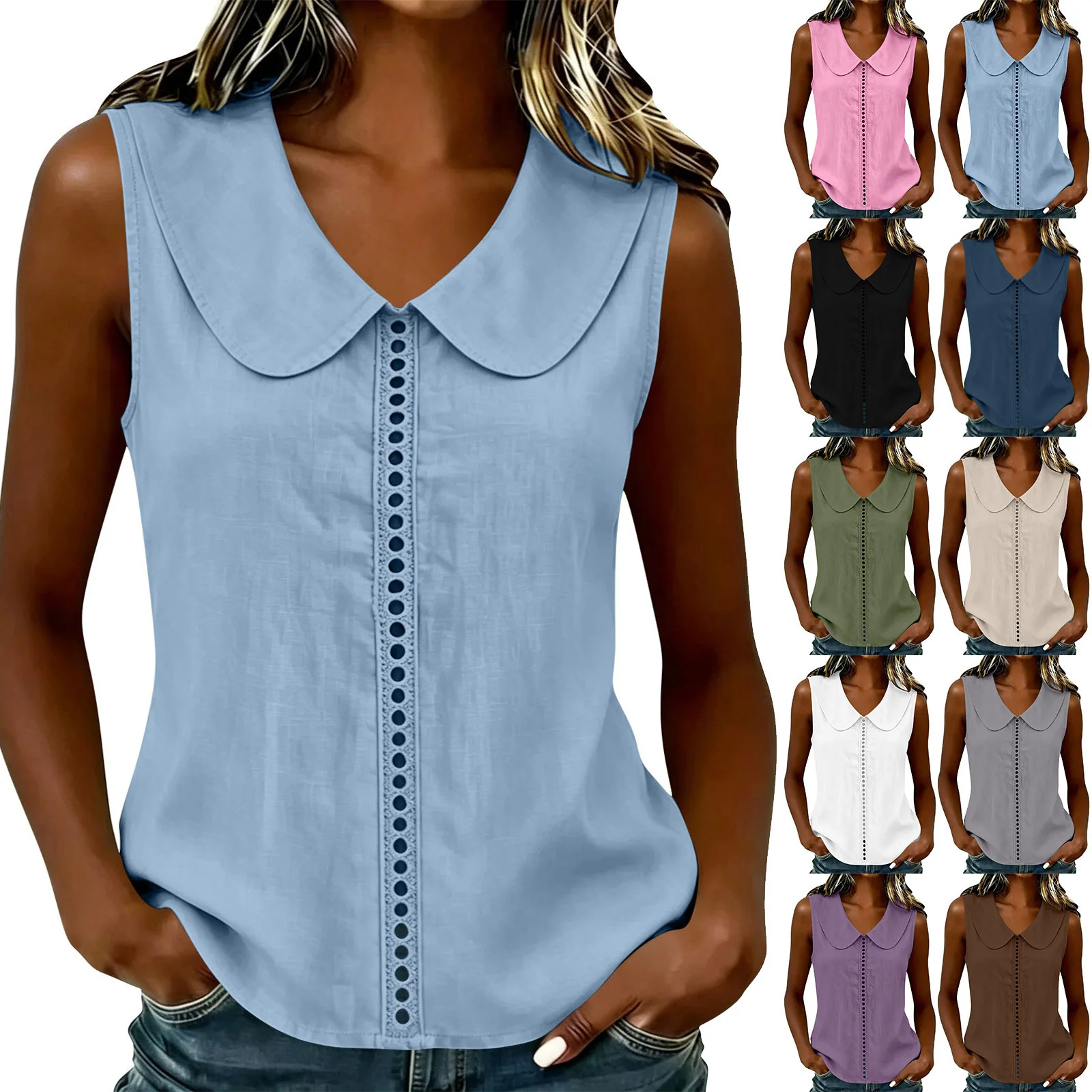 2026 Summer Hollow Out Splice Shirt Women Summer Sleeveless Blouses Female Casual Fashion Loose Top Solid Color Lapel Lady Shirt
2026 Summer Hollow Out Splice Shirt Women Summer Sleeveless Blouses Female Casual Fashion Loose Top Solid Color Lapel Lady Shirt