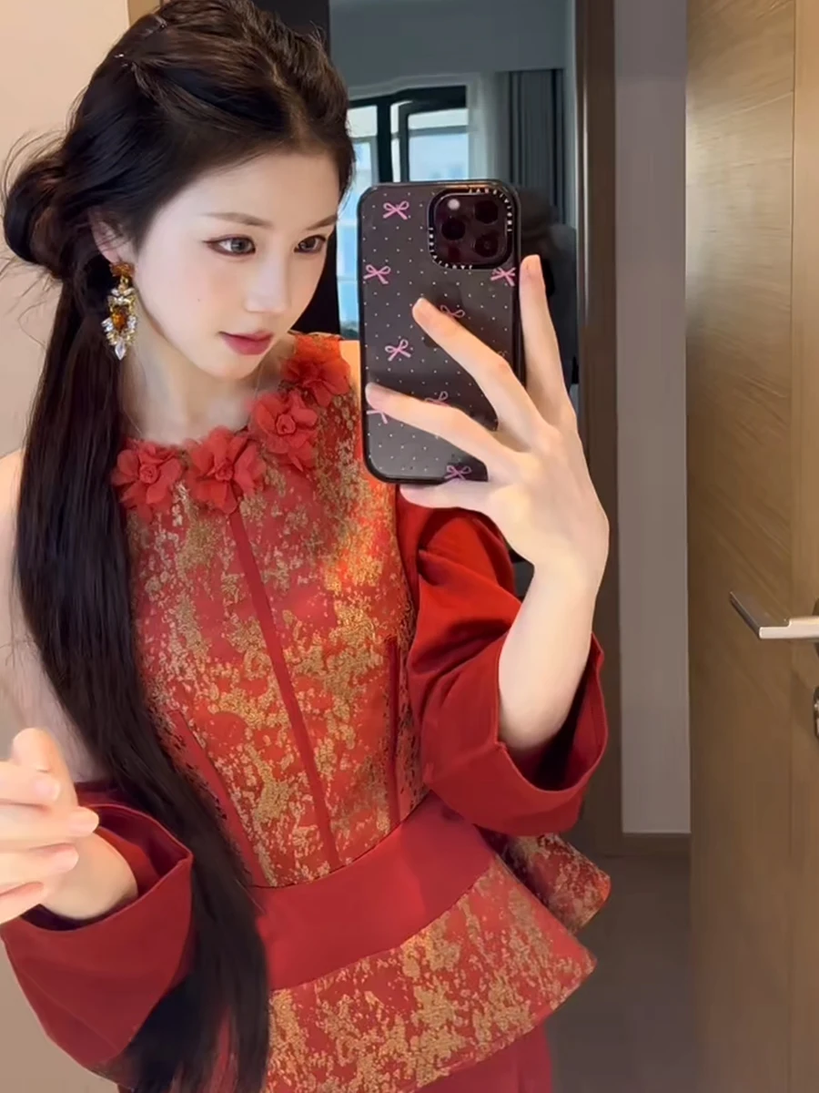 Chinese Style Bridal Dress Set for Women Engagement Party Drinking Ceremony New Bride Morning Robe Top Half Skirt Two Piece Set
Chinese Style Bridal Dress Set for Women Engagement Party Drinking Ceremony New Bride Morning Robe Top Half Skirt Two Piece Set