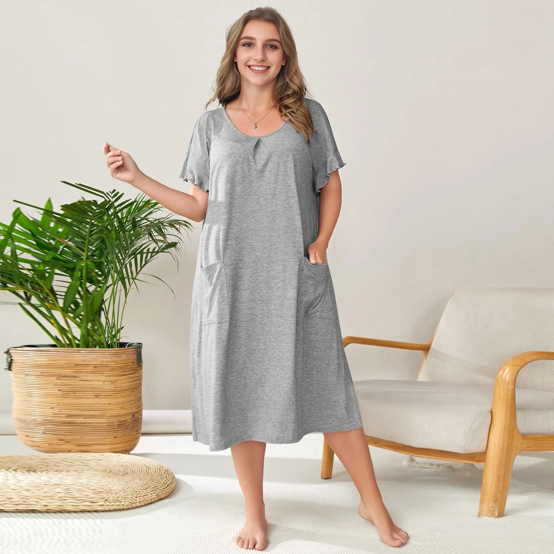 Ruffled Maternity Nightdress Sexy Women's Pocket Nightwear Loose Summer Casual Intimate Lingerie Home Wear Simple Nightgown
Ruffled Maternity Nightdress Sexy Women's Pocket Nightwear Loose Summer Casual Intimate Lingerie Home Wear Simple Nightgown