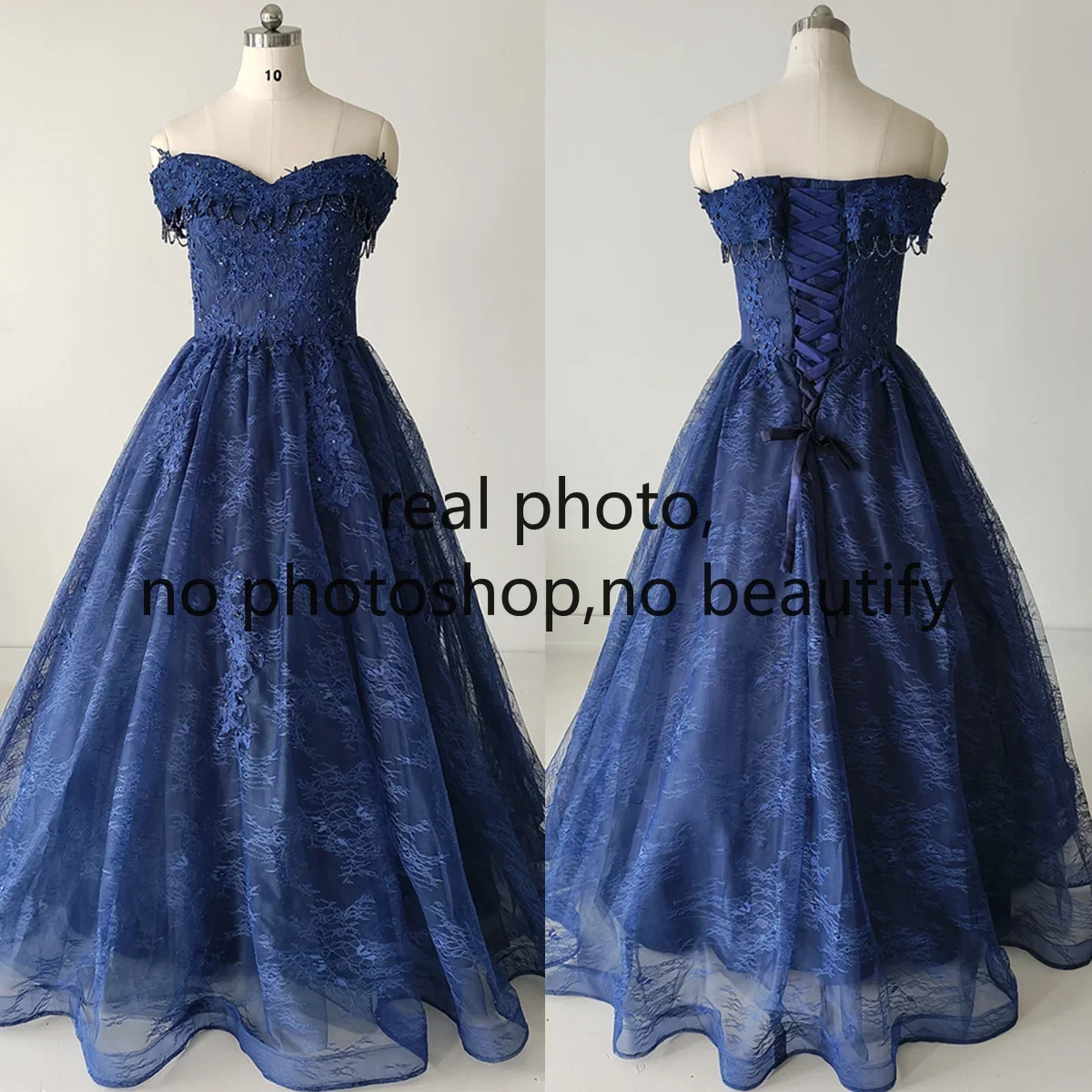 Real Photo Evening Dress Navy Blue Lace Beads Off the Shoulder A-line Floor-Length Plus size Party Formal Gown Woman B1649
Real Photo Evening Dress Navy Blue Lace Beads Off the Shoulder A-line Floor-Length Plus size Party Formal Gown Woman B1649