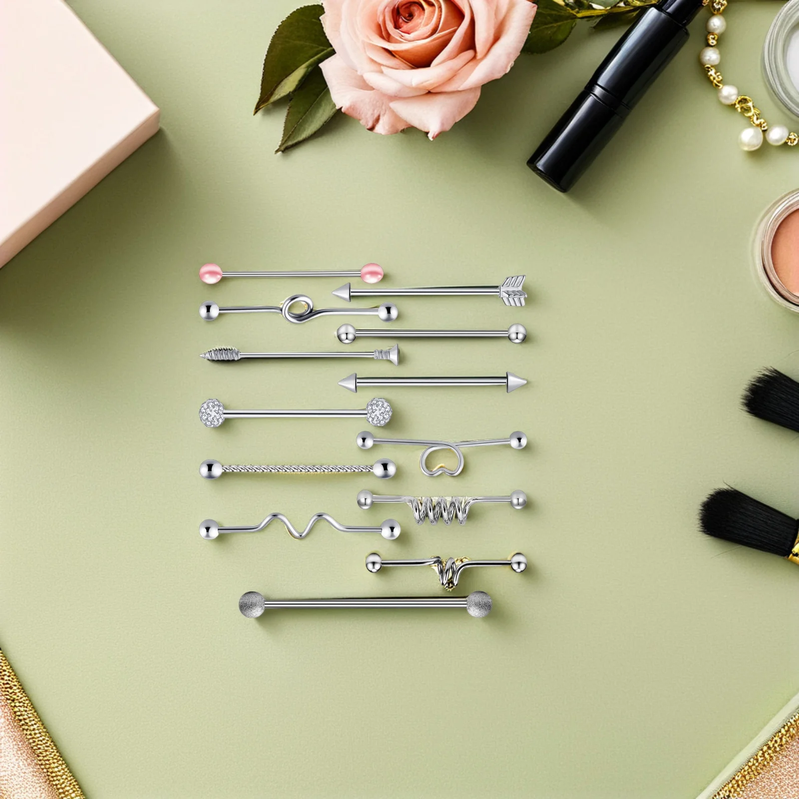 13pcs Barbell Ring Stainless Steel Rhinestone Body Piercing Jewelry For Belly Ear Barbell Puncture Ring Dance Party Silver
13pcs Barbell Ring Stainless Steel Rhinestone Body Piercing Jewelry For Belly Ear Barbell Puncture Ring Dance Party Silver