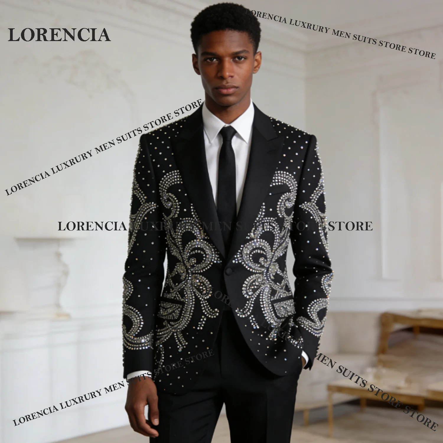 Fashion Metal Embellished Men Suits 2 Pieces Sets Slim Party Prom Blazer Costume Homme Single Brasted Groom Tuxedos Customized
Fashion Metal Embellished Men Suits 2 Pieces Sets Slim Party Prom Blazer Costume Homme Single Brasted Groom Tuxedos Customized