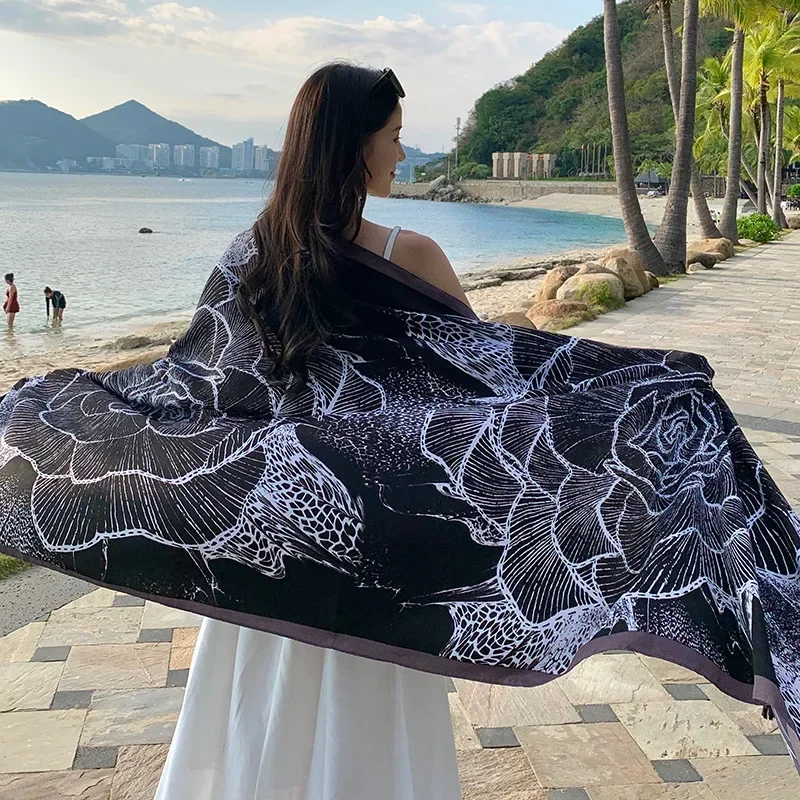 Oversized Black Floral Print Summer Scarf Beach Shawl for Sun Protection Vacation Travel Photography and Stylish Accessories
Oversized Black Floral Print Summer Scarf Beach Shawl for Sun Protection Vacation Travel Photography and Stylish Accessories