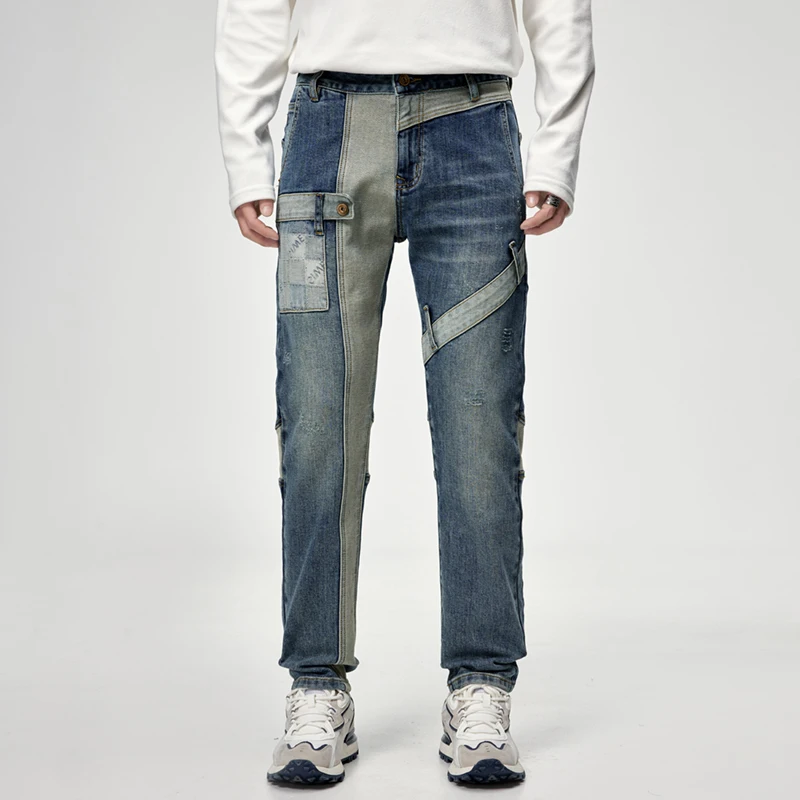 Hip-hop Rock Men's Jeans Streetwear Slim Straight Cotton Splicing Fashion Personality Denim Pants Chic Motorcycle Trousers
Hip-hop Rock Men's Jeans Streetwear Slim Straight Cotton Splicing Fashion Personality Denim Pants Chic Motorcycle Trousers