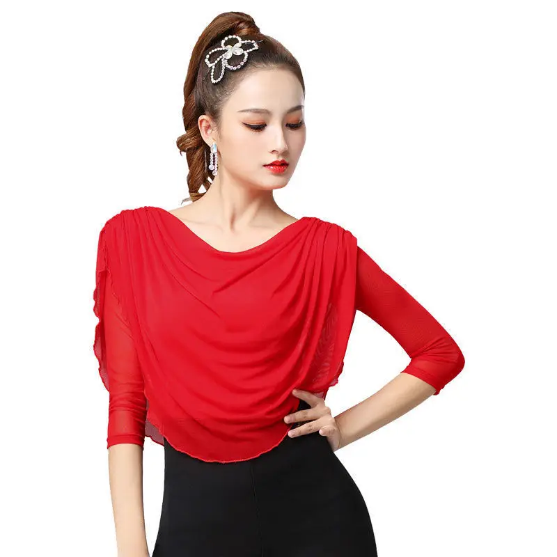 New latin dance clothes national standard dance shirt Women's mid-sleeve mesh modern ballroom dancing round neck exercise clot
New latin dance clothes national standard dance shirt Women's mid-sleeve mesh modern ballroom dancing round neck exercise clot