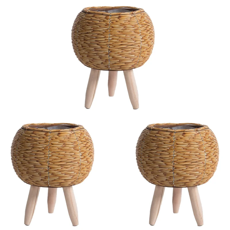 ABKS-3X Vintage Imitation Rattan Woven Flower Shelf Planters Handmade Storage Basket With Wooden Legs Plant Pot Stand,A
ABKS-3X Vintage Imitation Rattan Woven Flower Shelf Planters Handmade Storage Basket With Wooden Legs Plant Pot Stand,A