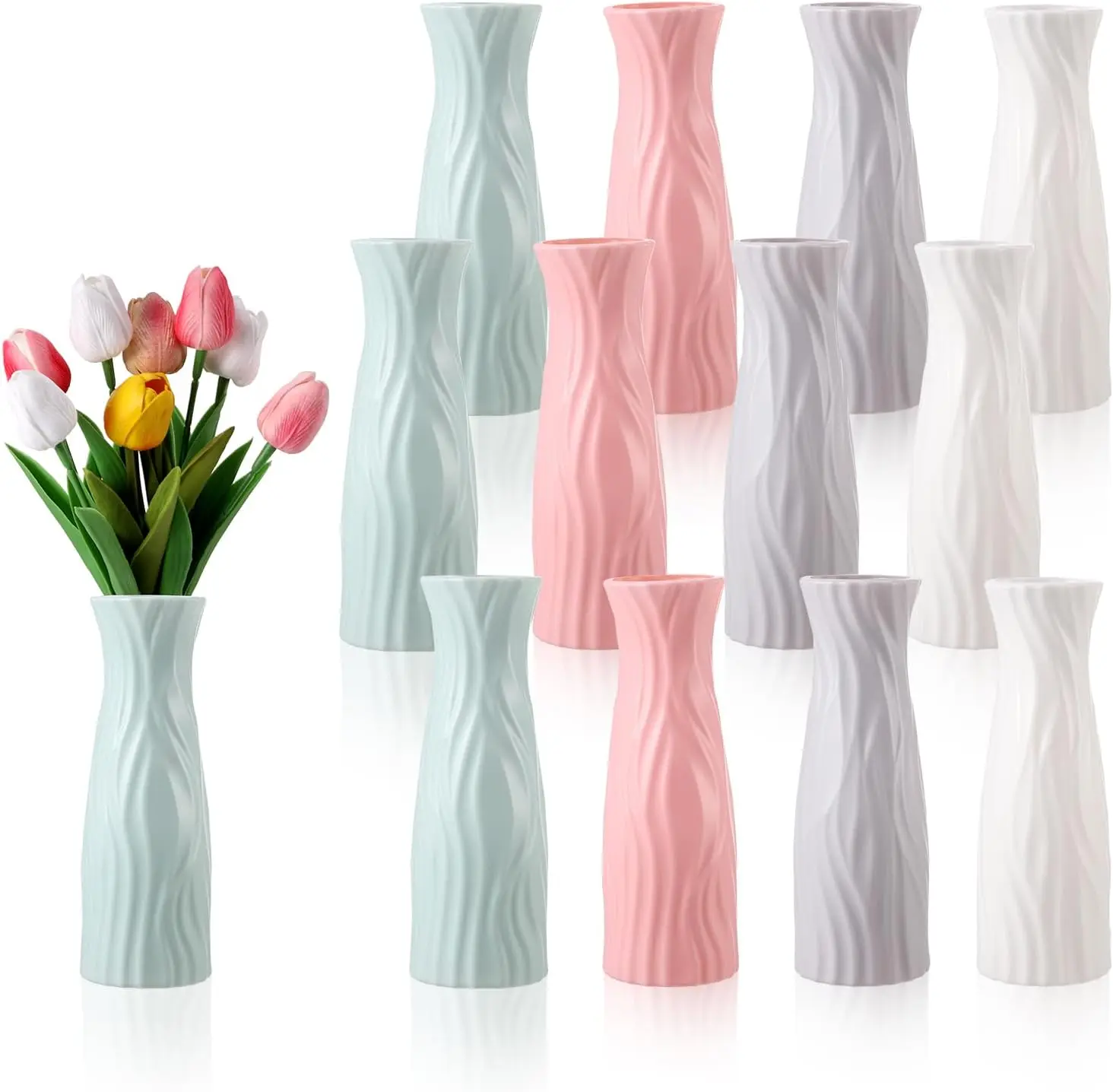 12 Pack Plastic Flower Vase Bulk, Flower Vases for Centerpieces, Tall Bud Vase for Wedding Decor Small Bouquets Vase
12 Pack Plastic Flower Vase Bulk, Flower Vases for Centerpieces, Tall Bud Vase for Wedding Decor Small Bouquets Vase