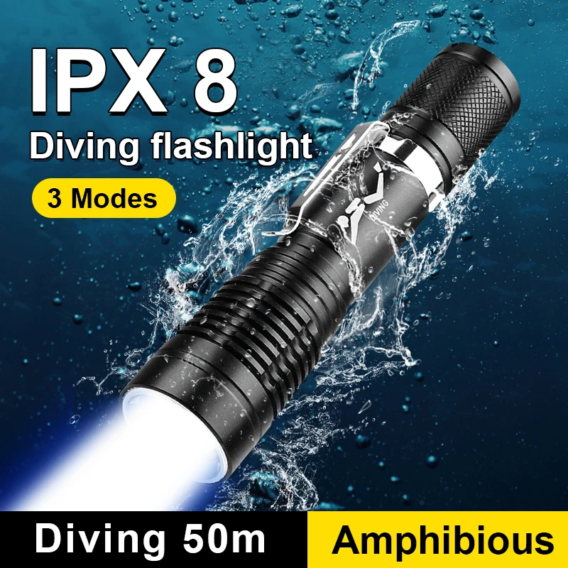 Reachargeable Diving Flashlight Portable 50M Diving Torches IPX8 waterproof Diving Lamp Underwater Hunting Lantern Fishing
Reachargeable Diving Flashlight Portable 50M Diving Torches IPX8 waterproof Diving Lamp Underwater Hunting Lantern Fishing
