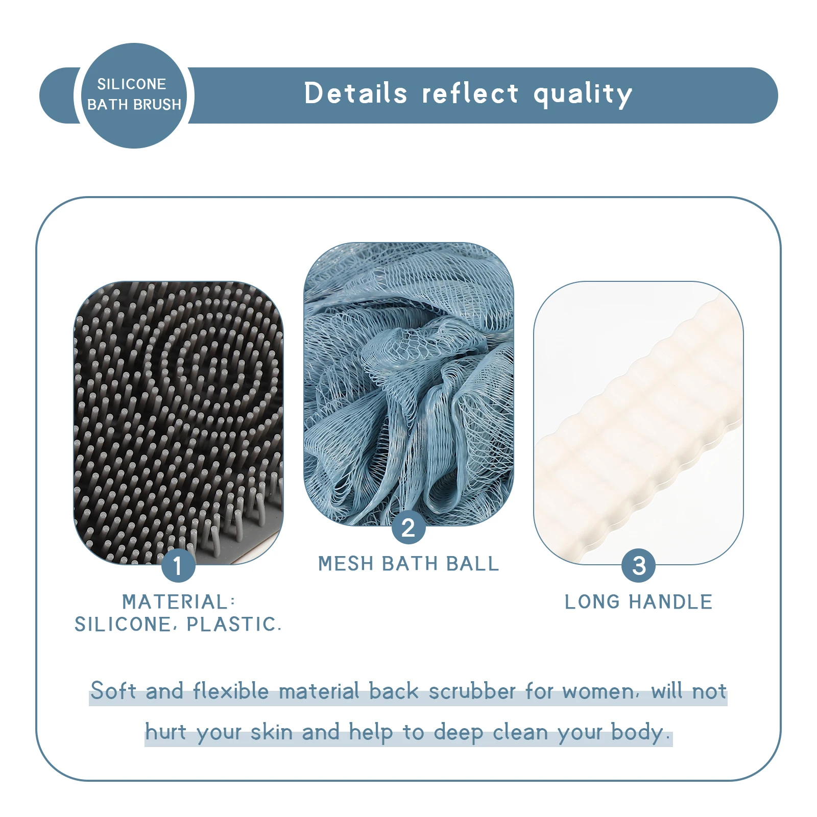 Silicone Long Handle Bath Brush Soft Back Scrubber Deep Clean Shower Body Exfoliating Massage Bathing Accessories for Women Men
Silicone Long Handle Bath Brush Soft Back Scrubber Deep Clean Shower Body Exfoliating Massage Bathing Accessories for Women Men