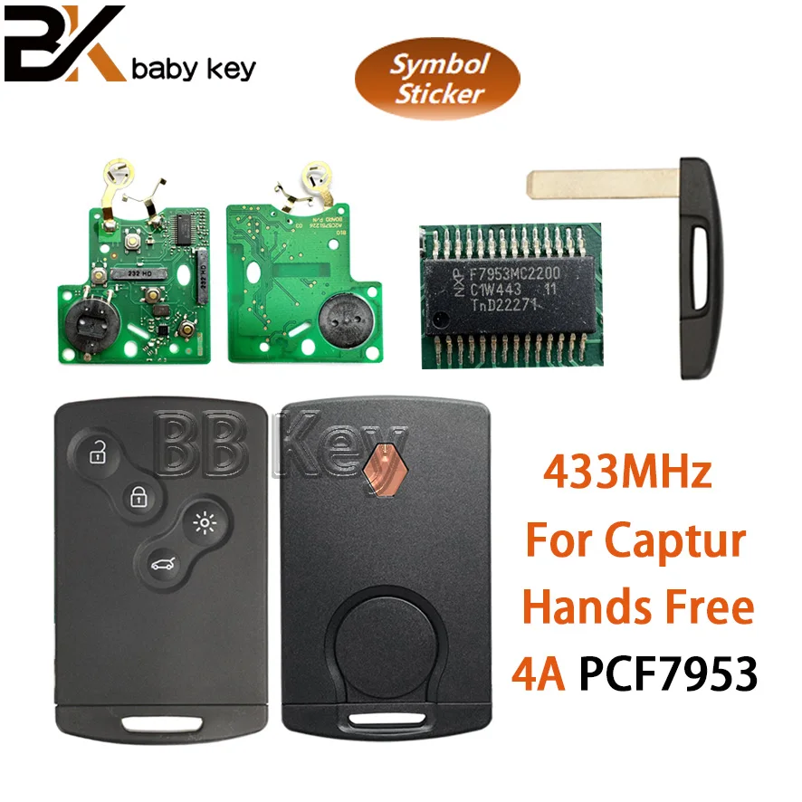 BB Key Keyless Remote Key Card For Renault Megane Fluence Laguna Scenic Clio Captur Koleos 433MHz 4A Chip PCF7953
BB Key Keyless Remote Key Card For Renault Megane Fluence Laguna Scenic Clio Captur Koleos 433MHz 4A Chip PCF7953