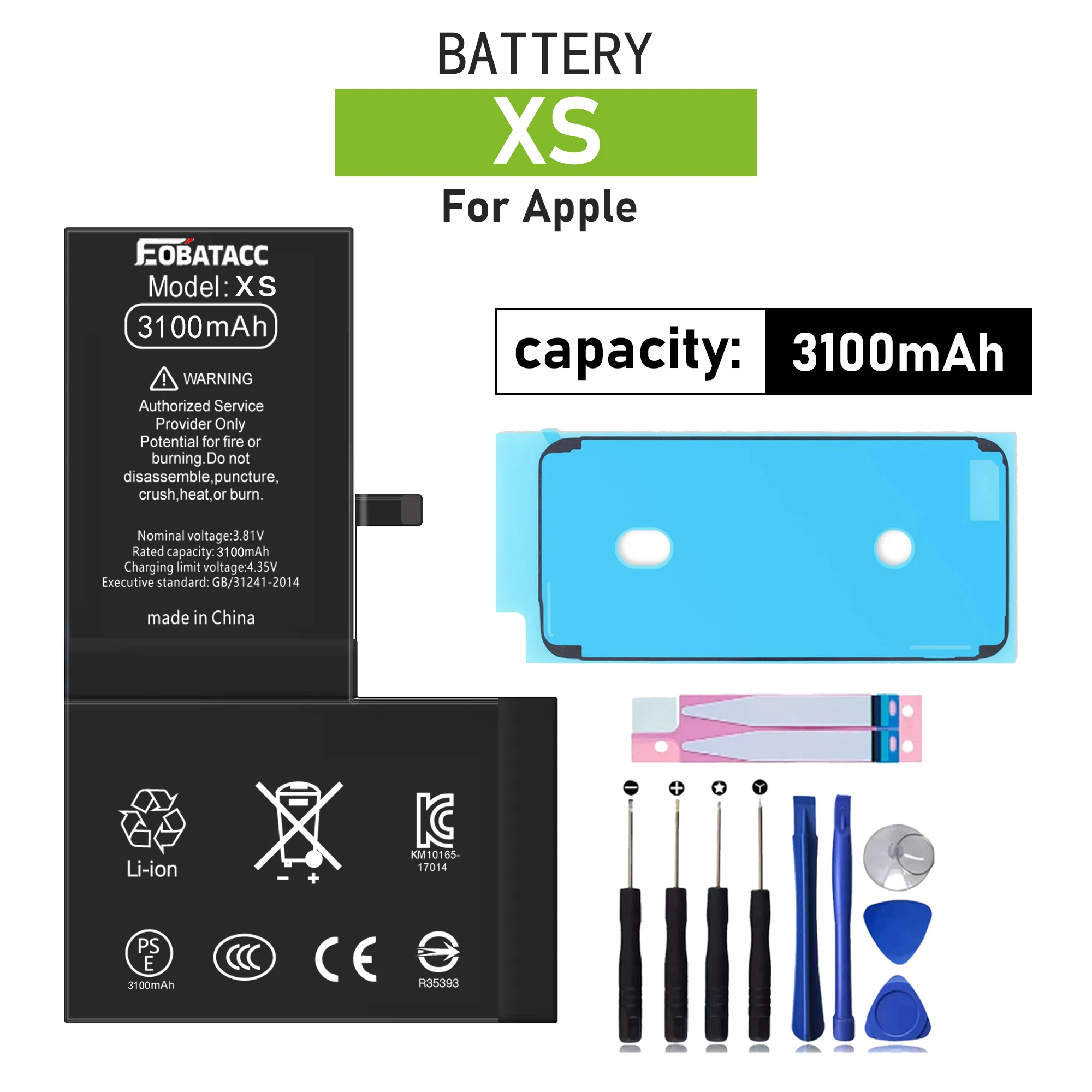 2025 лет EOBATACC Высокое качество 100% новый аккумулятор для телефона APPle XS 3100 мАч + инструменты
2025 лет EOBATACC Высокое качество 100% новый аккумулятор для телефона APPle XS 3100 мАч + инструменты
