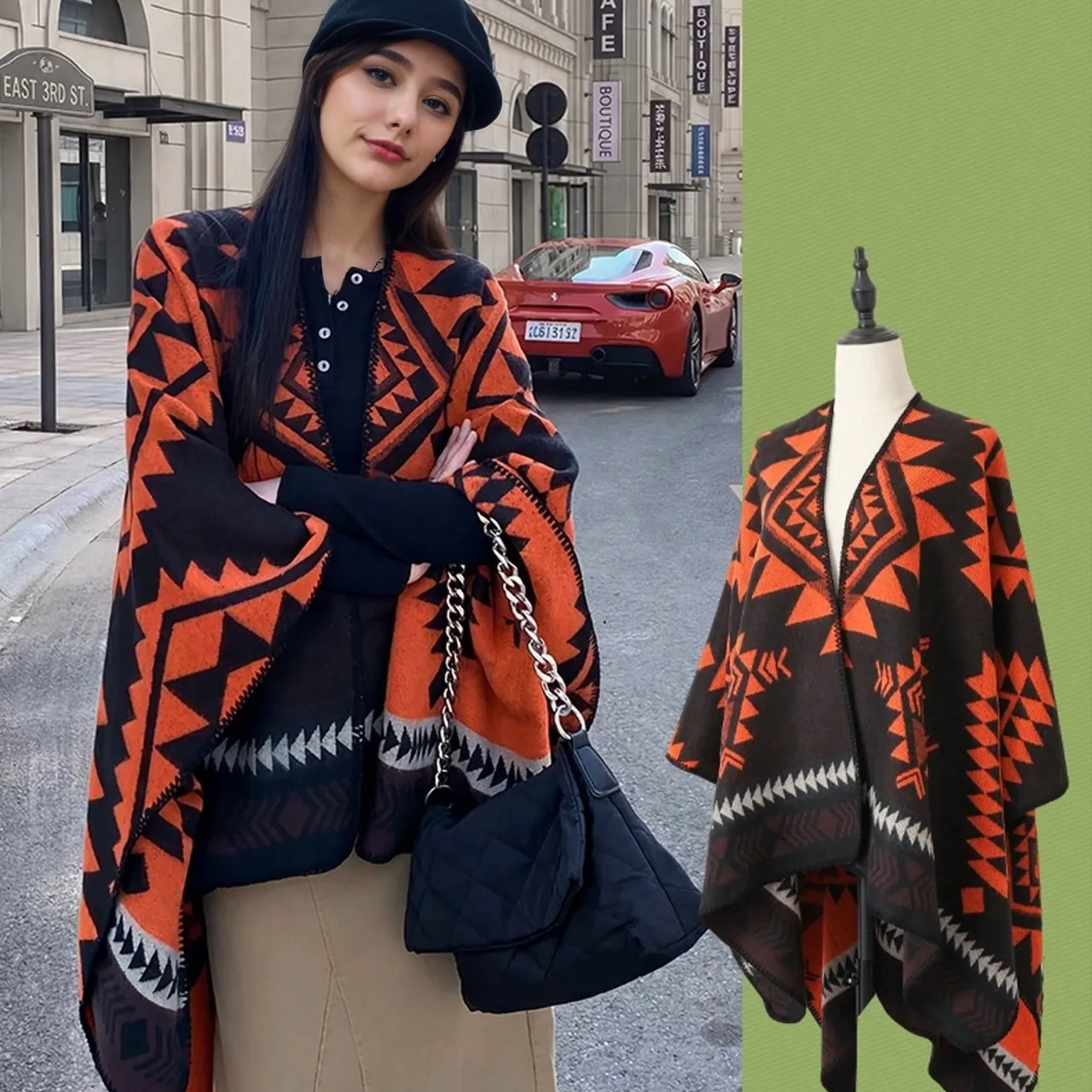 Autumn winter Poncho new warm European and American shawl hot selling woven geometric slit cape Women Cloak
Autumn winter Poncho new warm European and American shawl hot selling woven geometric slit cape Women Cloak