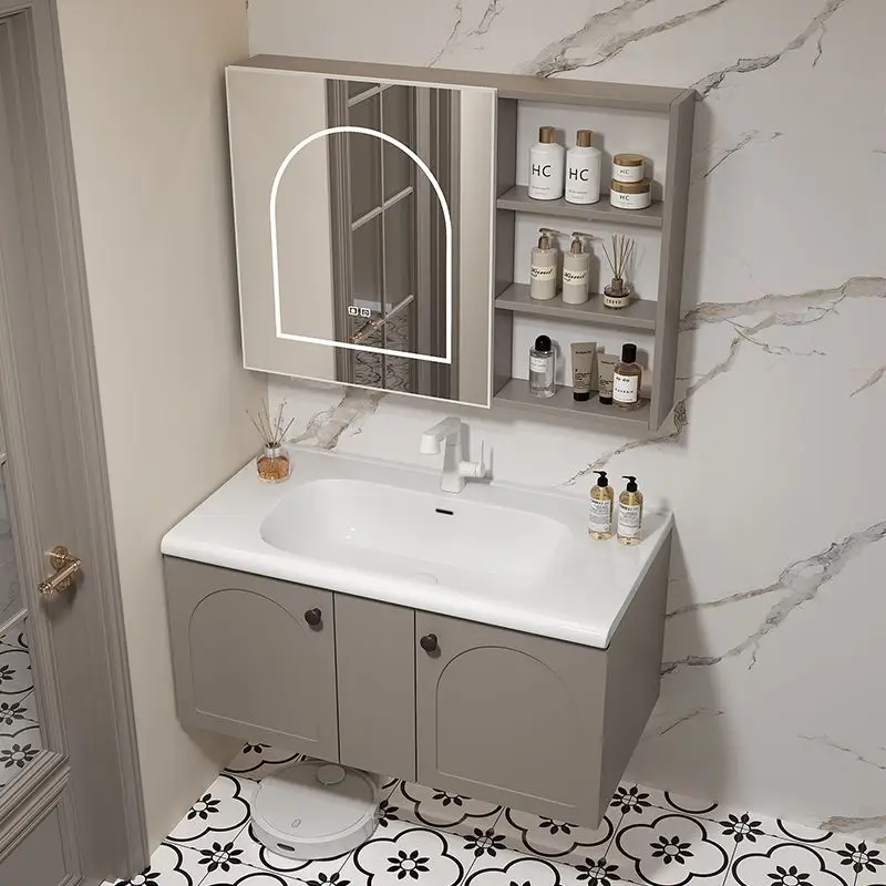 Simple stainless steel bathroom cabinet combination bathroom ceramic integrated wash basin smart mirror cabinet
Simple stainless steel bathroom cabinet combination bathroom ceramic integrated wash basin smart mirror cabinet
