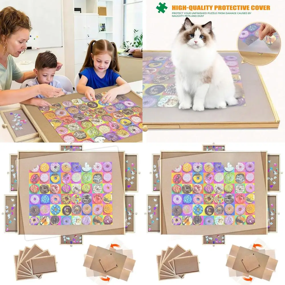 Rotating Wooden Puzzle Board with Drawers & Cover - 1500-Piece Jigsaw Table for Adults, Kids & Family Fun
Rotating Wooden Puzzle Board with Drawers & Cover - 1500-Piece Jigsaw Table for Adults, Kids & Family Fun