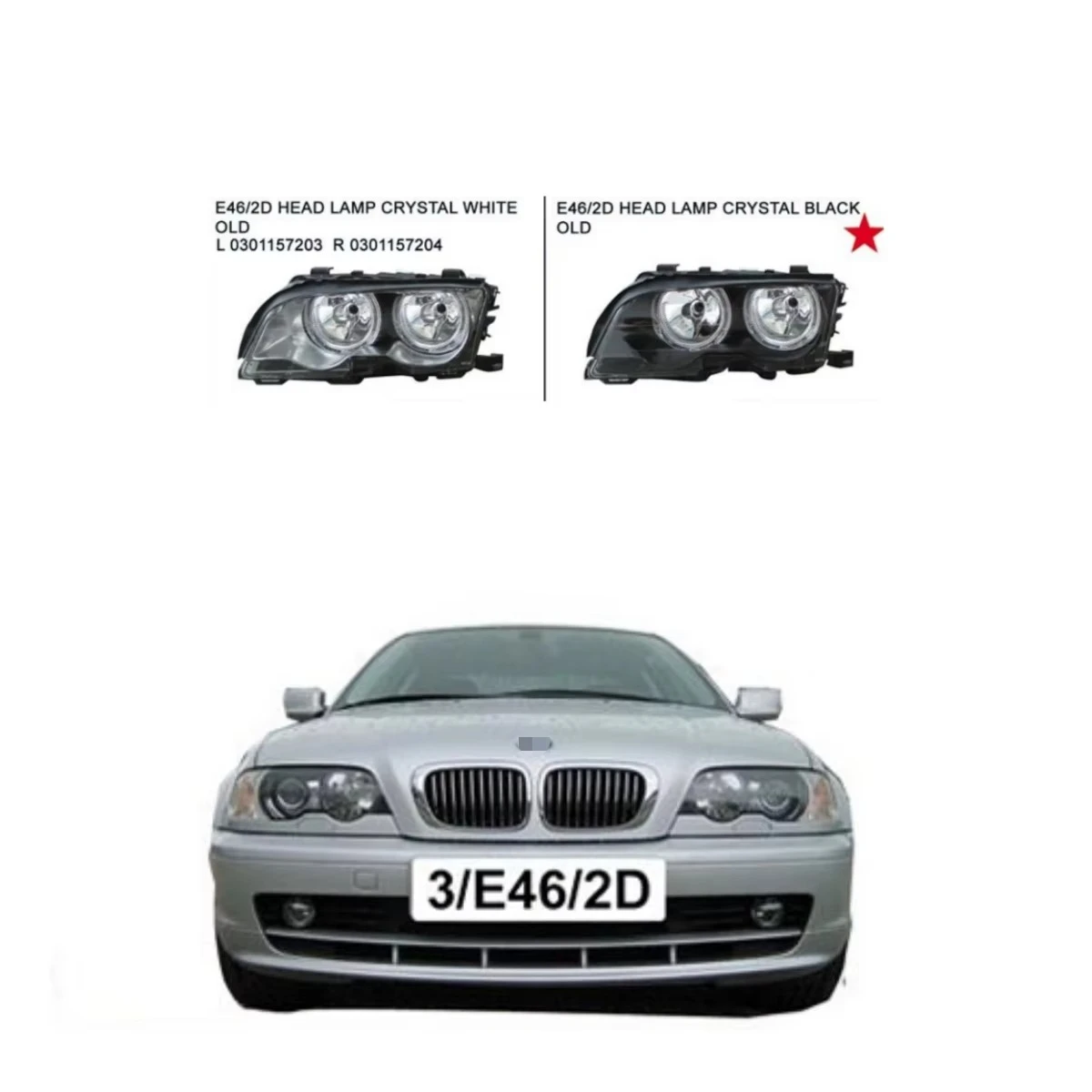 For BMW E46 2D Headlights E46 Headlamp 98-02 L 0301157203 R 0301157204
For BMW E46 2D Headlights E46 Headlamp 98-02 L 0301157203 R 0301157204
