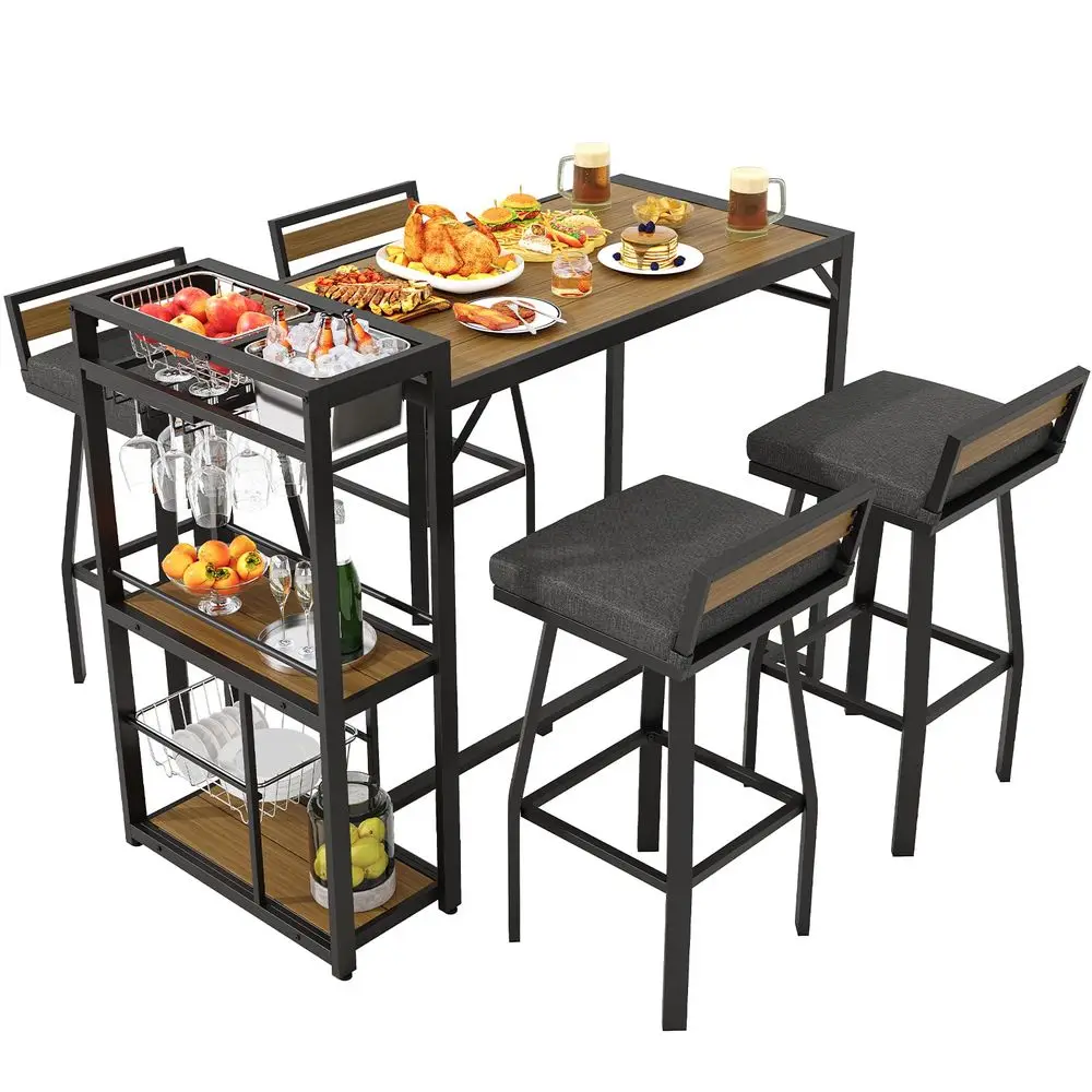 5Piece Outdoor Patio Bar Set, Outdoor Bar Table and Chairs Set w Storage Shelves, Wood Plastic Tabletop, 360 Swivel Stools, Wea
5Piece Outdoor Patio Bar Set, Outdoor Bar Table and Chairs Set w Storage Shelves, Wood Plastic Tabletop, 360 Swivel Stools, Wea