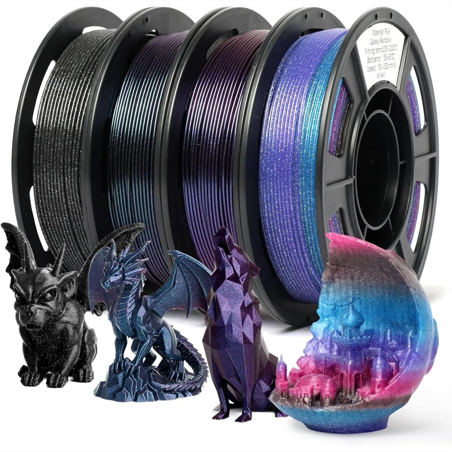 Galaxy Glitter PLA Filament 1.75mm, Chameleon Color Shift & Shiny Glitter Bundle, 4 × 250g Spools for FDM 3D Printers
Galaxy Glitter PLA Filament 1.75mm, Chameleon Color Shift & Shiny Glitter Bundle, 4 × 250g Spools for FDM 3D Printers