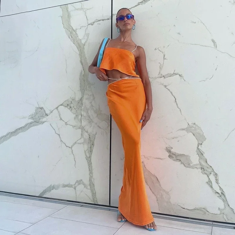 New Sexy Skirt Set Fashion Women Summer Diamond Strap Crop Top Midi Outfits 2022 Y2K Orange Backless Dress Club Party Vintage
New Sexy Skirt Set Fashion Women Summer Diamond Strap Crop Top Midi Outfits 2022 Y2K Orange Backless Dress Club Party Vintage