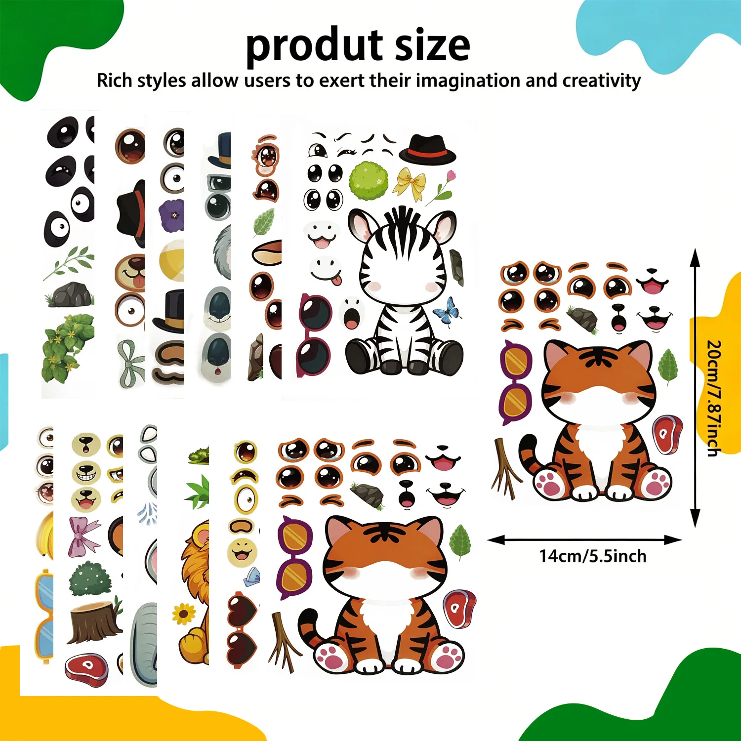 12/24 Pcs Animal-Themed Creative Sticker Set, Animal Expression Collage Toys, Interactive Educational Craft Materials, Farm Animal Face-Changing Stickers, DIY Craft Stickers, Educational Creative Expression Sticker Pack
12/24 Pcs Animal-Themed Creative Sticker Set, Animal Expression Collage Toys, Interactive Educational Craft Materials, Farm Animal Face-Changing Stickers, DIY Craft Stickers, Educational Creative Expression Sticker Pack
