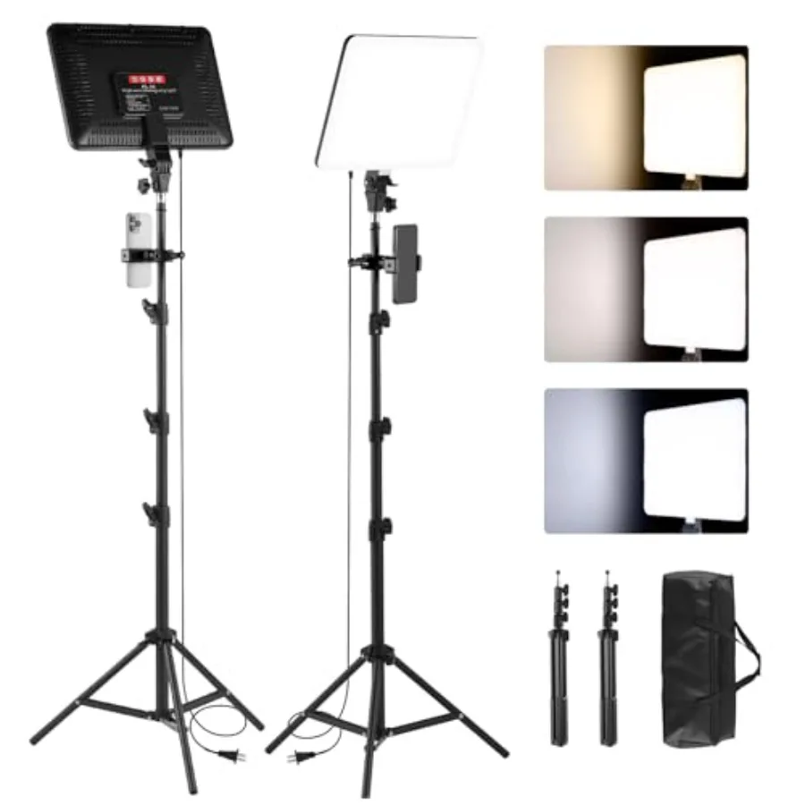 2-Pack LED Video Light Kit, 14" Studio Light with 75'' Tripod Stand and Phone Holder, 2700-6500k Dimmable Photography Lighting
2-Pack LED Video Light Kit, 14" Studio Light with 75'' Tripod Stand and Phone Holder, 2700-6500k Dimmable Photography Lighting