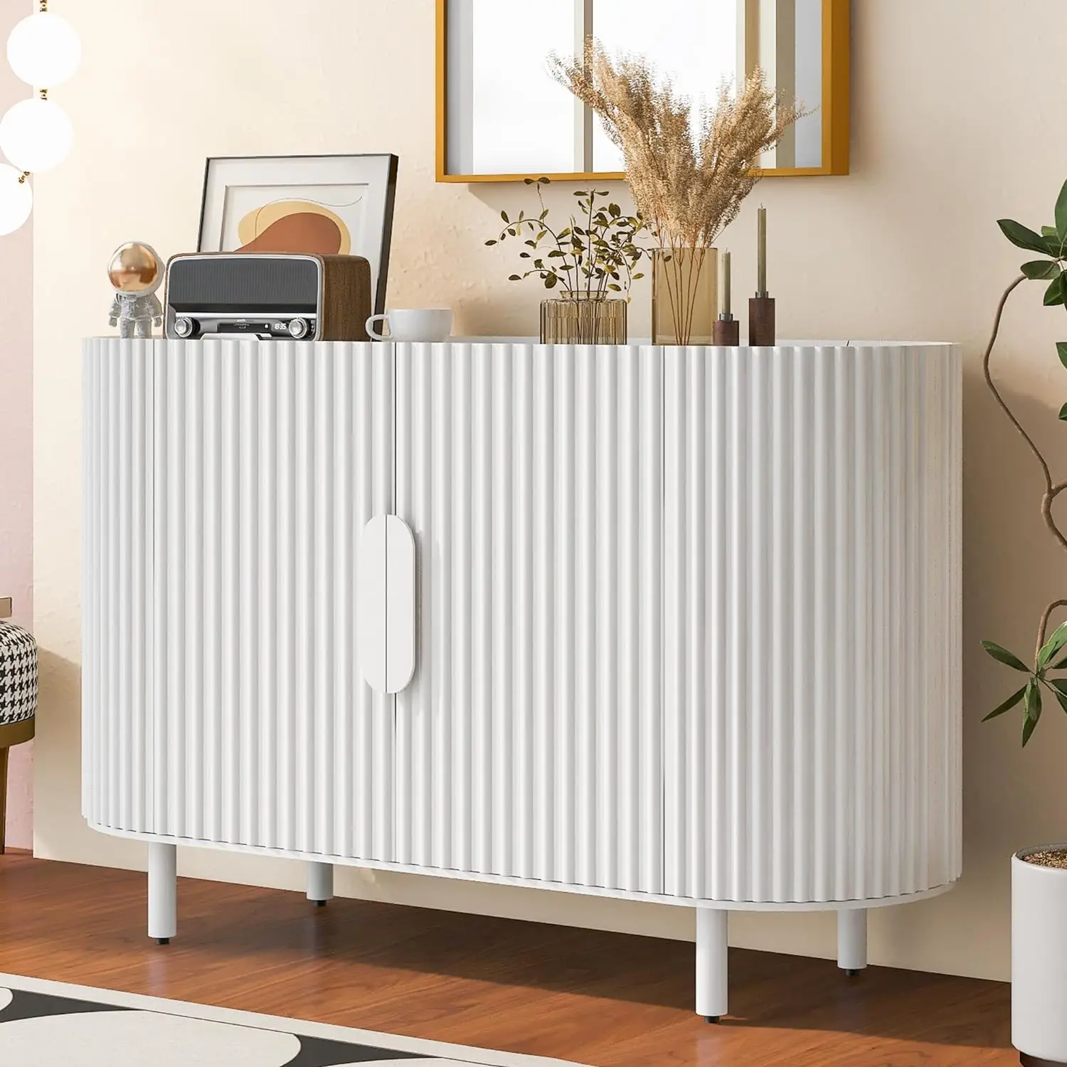 Modern Accent Storage Cabinet Sideboard with Adjustable Shelves, Curved Design Light Luxury Wooden Console Table Sofa Table
Modern Accent Storage Cabinet Sideboard with Adjustable Shelves, Curved Design Light Luxury Wooden Console Table Sofa Table